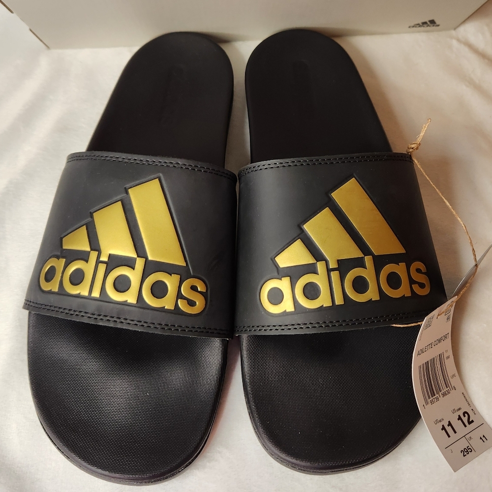 NWT Adidas Black and Gold Slides - Picture 2 of 4